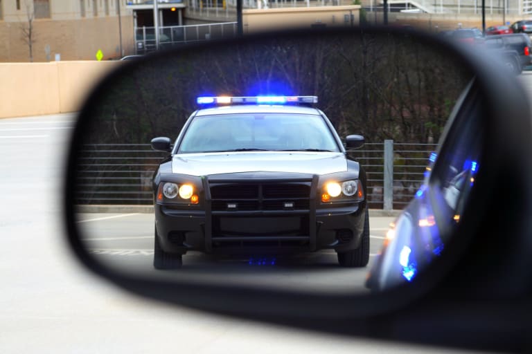 A parked police car.