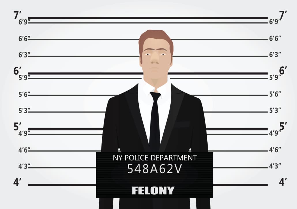 An illustration of a person having their mugshot taken for a felony.