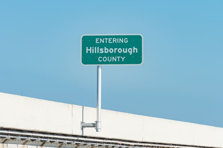 A road sign that says you're entering Hillsborough County.